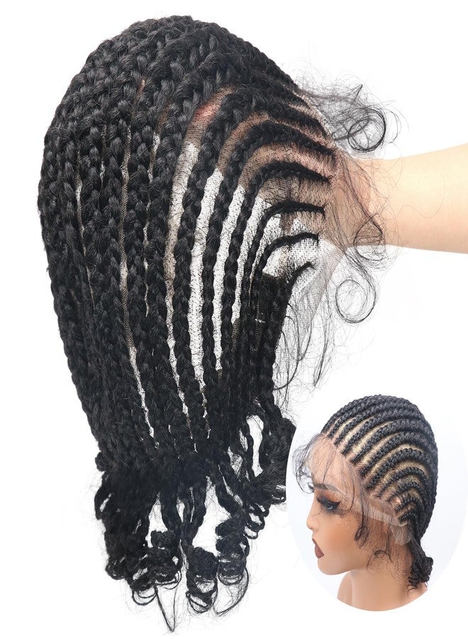 lumeng DIY Cornrow Box Short Braided Wigs for Black Women On-Trend Knotless Hand Tied HD Full Lace Boho Braid Wig with Baby Hair Premium Synthetic African American 9’’ Seamless Blending Unique Look - Image 1
